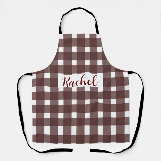 Bruin White Gingham, gepersonaliseerd Schort (Voorkant)