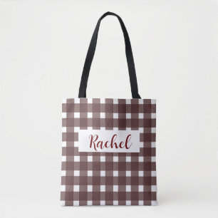 Bruin White Gingham Persoonlijke Canvas tas