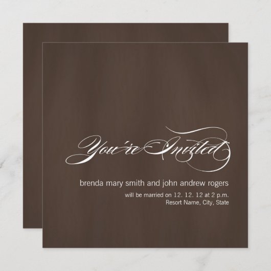 Bruin White Modern Wedding Invitation Kaart (Voorkant / Achterkant)