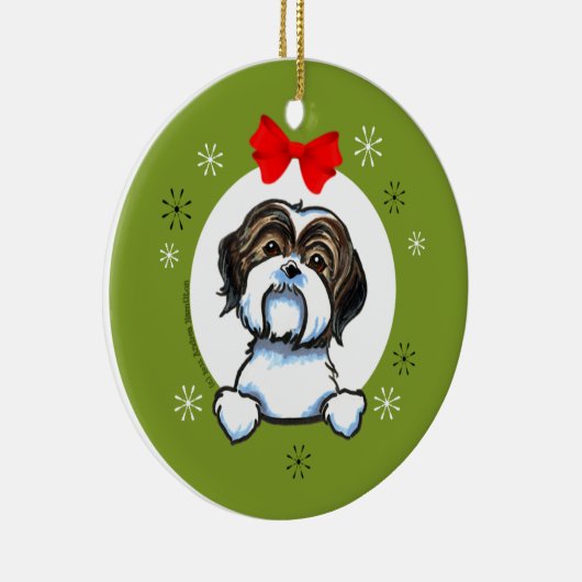 Bruin White Shih Tzu-kerstmuziek Keramisch Ornament (Rechts)