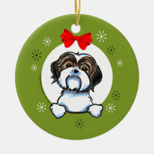 Bruin White Shih Tzu-kerstmuziek Keramisch Ornament