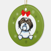 Bruin White Shih Tzu-kerstmuziek Keramisch Ornament (Links)