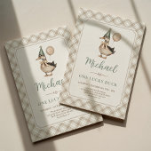 Bruin Wijze Een Lucky Duck Ballon 1e Verjaardag Kaart