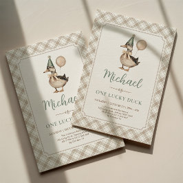 Bruin Wijze Een Lucky Duck Ballon 1e Verjaardag Kaart