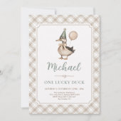 Bruin Wijze Een Lucky Duck Ballon 1e Verjaardag Kaart (Voorkant)