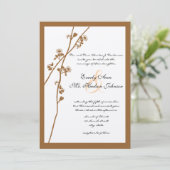 Bruin Wild Flower Branch Wedding Invitation Kaart (Staand voorkant)
