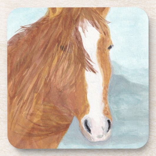 Bruin Wild Horse Blue Mountain Lake - acryl. Bier Onderzetter (Voorkant)