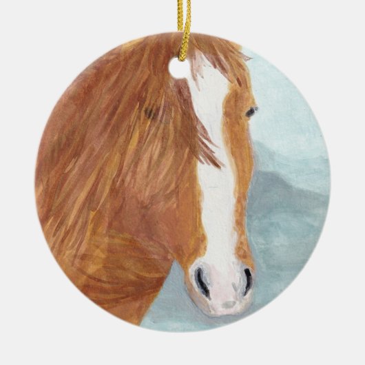 Bruin Wild Horse Blue Mountain Lake - acryl. Keramisch Ornament (Voorkant)