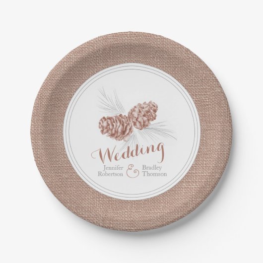 Bruin winterdennekegelpapier borden papieren bordje (Voorkant)