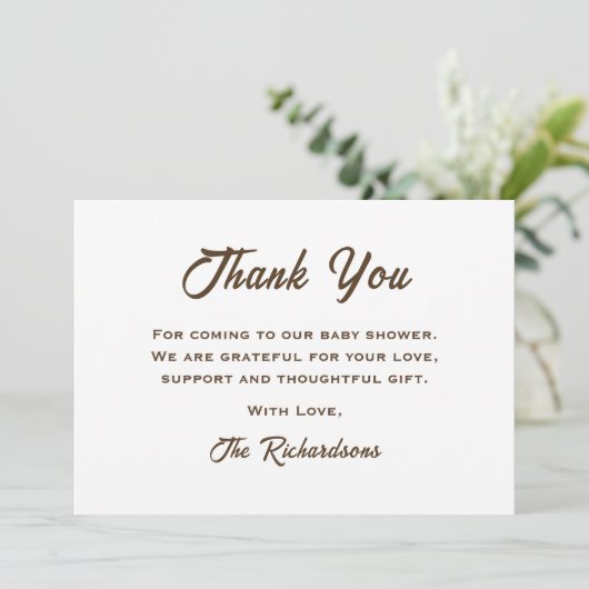 Bruin wit Baby shower koffie een Baby is brouwen Bedankkaart (Staand voorkant)