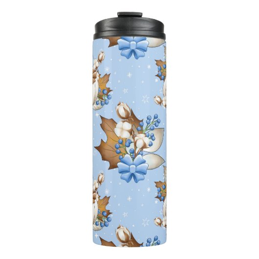 BRUIN WIT BLAUW HERFST HERFST POMPOENEN & BLADEREN THERMOSBEKER (Voorkant)