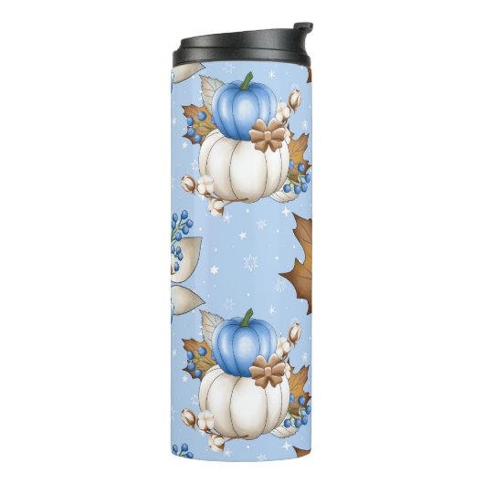 BRUIN WIT BLAUW HERFST HERFST POMPOENEN & BLADEREN THERMOSBEKER (Gedraaid links)