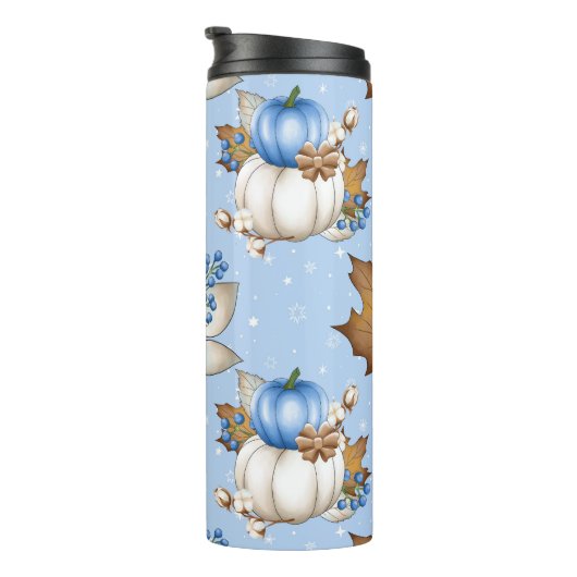 BRUIN WIT BLAUW HERFST HERFST POMPOENEN & BLADEREN THERMOSBEKER (Geroteerd rechts)