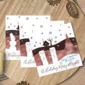 Bruin, wit, Bronze Snowmen Company Holiday Kaart