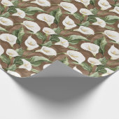Bruin Wit Calla Lily Floral Vrijgezellenfeest Cadeaupapier (Hoek)