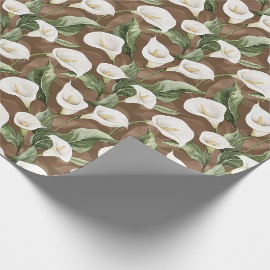 Bruin Wit Calla Lily Floral Vrijgezellenfeest Cadeaupapier (Hoek)