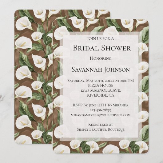 Bruin Wit Calla Lily Floral Vrijgezellenfeest Kaart (Voorkant / Achterkant)