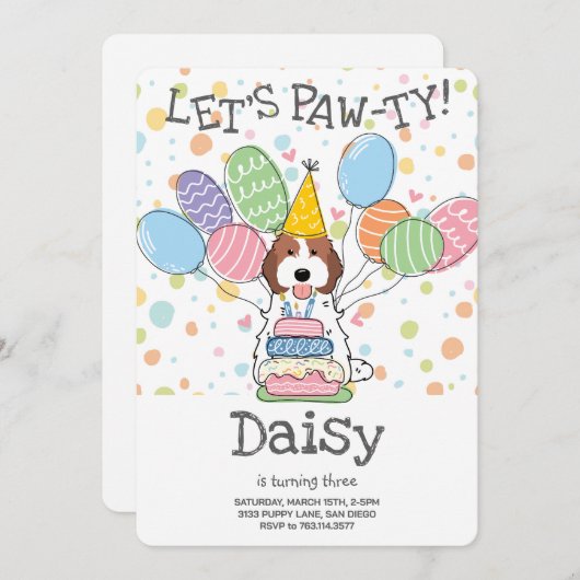 Bruin Wit Cockapoo Cavapoo Hond Verjaardagsfeest Kaart (Voorkant / Achterkant)