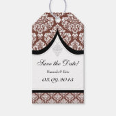 Bruin Wit Damask Sla de datum Labels op Cadeaulabel (Voorkant)