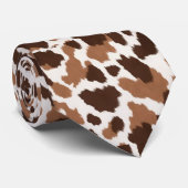 Bruin Wit Dier Print Stof Lederen Huid Stippen Stropdas (Opgerold)