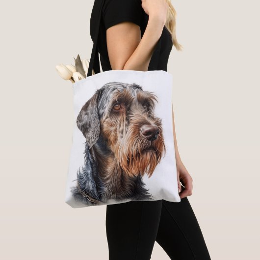 BRUIN & WIT DUITSE DRAADHARIGE WIJZERHOND TOTE BAG (Dichtbij)