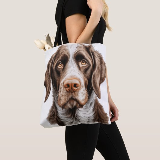 BRUIN & WIT DUITSE DRAADHARIGE WIJZERHOND TOTE BAG (Dichtbij)