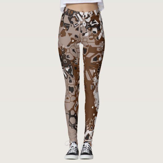 Bruin wit en zwart abstract leggings (Voorkant)