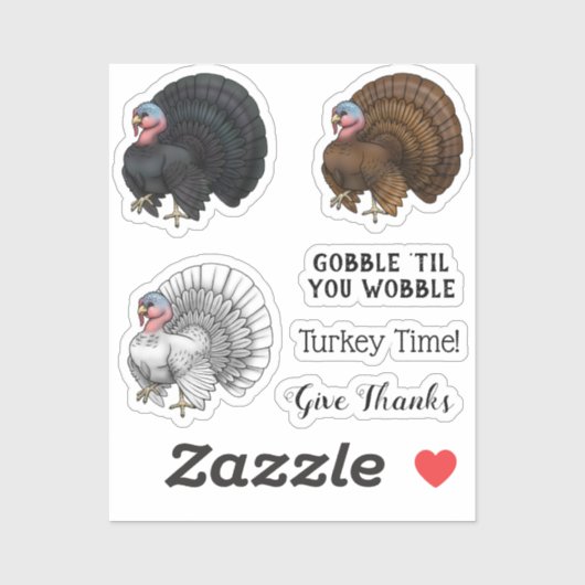 Bruin, wit en zwart Thanksgiving Turkije sticker (Vel)