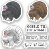 Bruin, wit en zwart Thanksgiving Turkije sticker (Voorkant)