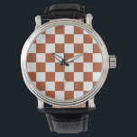 Bruin wit geruit controlepatroon horloge<br><div class="desc">Bruin en Wit Controleer Geblokte Geometrische Vierkantjes Patroonontwerp</div>