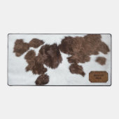 Bruin Wit Gevlekte Faux Koe Bont en Leer Bureaumat (Voorkant)