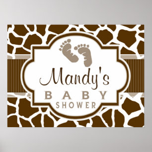 Bruin, wit Giraffe, Baby shower voor het afdrukken Poster