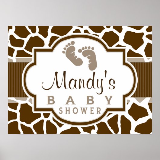 Bruin, wit Giraffe, Baby shower voor het afdrukken Poster (Voorkant)