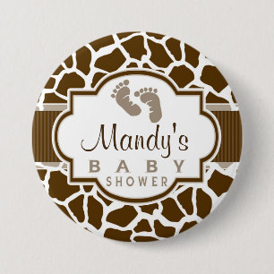 Bruin, wit Giraffe, Baby shower voor het afdrukken Ronde Button 7,6 Cm