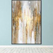 Bruin, Wit & Goud Verticale Texturen – Abstract Canvas Afdruk (Insitu (Houten vloer))