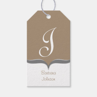 Bruin Wit Grijs Monogram Naam Gift Labels Cadeaulabel