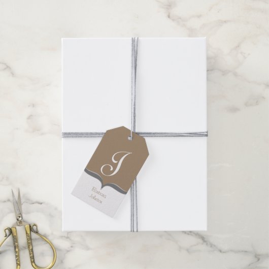 Bruin Wit Grijs Monogram Naam Gift Labels Cadeaulabel (Met Touw)