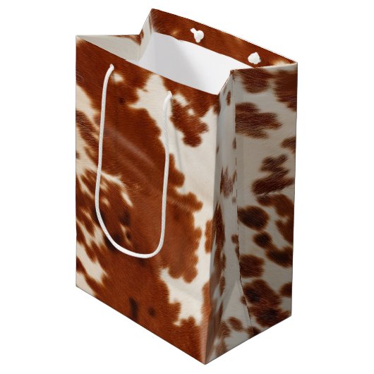 Bruin Wit Koeienhuid Medium Cadeauzakje (Voorkant Gekanteld)