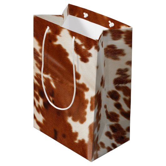 Bruin Wit Koeienhuid Medium Cadeauzakje (Achterkant Gekanteld)