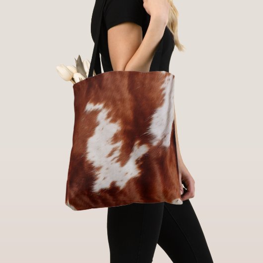 Bruin Wit Koeienhuid Tote Bag (Dichtbij)