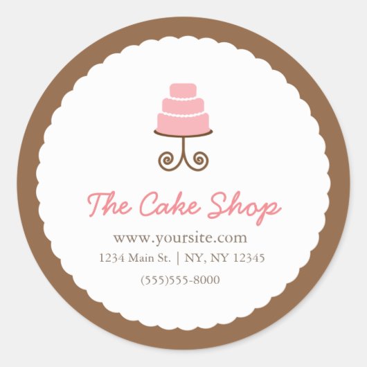 Bruin & Wit met Roze Cake Bakkerij Sticker Label (Voorkant)