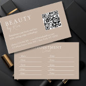 Bruin & Wit, Minimaal, Elegant, Salon, QR-code Afsprakenkaartje