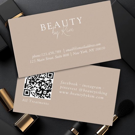 Bruin & Wit, Minimaal Elegant, Salon QR Code Visitekaartje