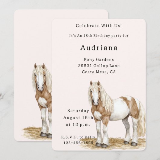 Bruin wit paard verjaardag kaart (Voorkant / Achterkant)