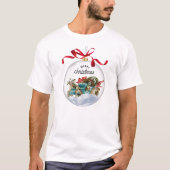 Bruin Wit Rood Geïllustreerd Kerstmis T-shirt (Voorkant)