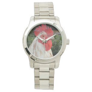 Bruin wit Rooster Face, groot Unisex Watch. Horloge