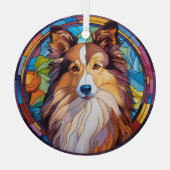 Bruin Wit Shetland Sheepdog Gevlekt Glas Ornament (Achterkant)
