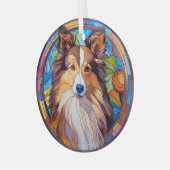 Bruin Wit Shetland Sheepdog Gevlekt Glas Ornament (Voorkant links)