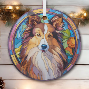 Bruin Wit Shetland Sheepdog Gevlekt Glas Ornament