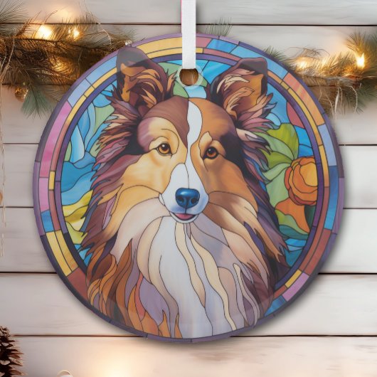 Bruin Wit Shetland Sheepdog Gevlekt Glas Ornament
